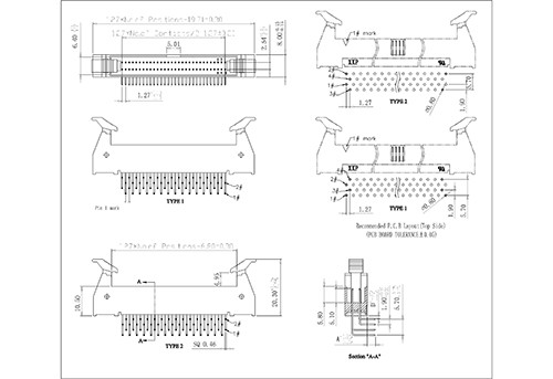 LHBR02 1.27x2.54mm Ejector Header 90°Four Row Foot