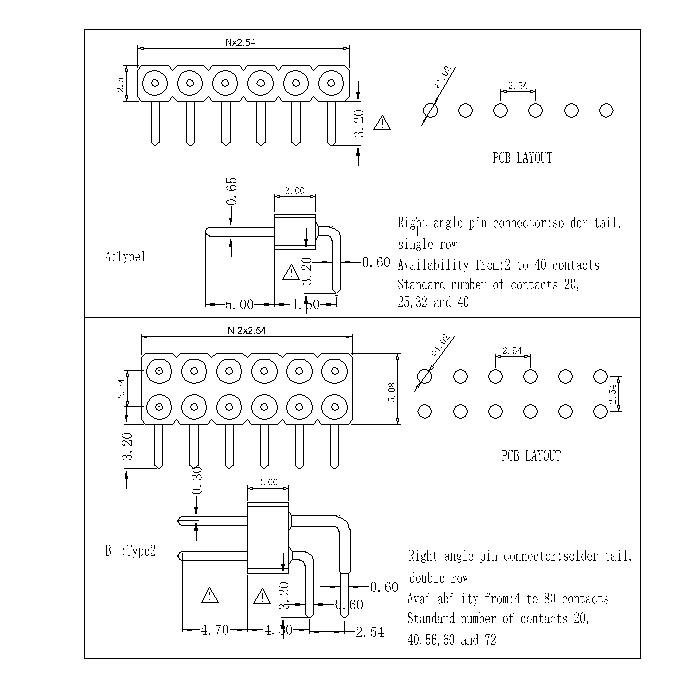 MPHER-XXXX00 Machined Pin header connectors 2.54 mm MPHER series