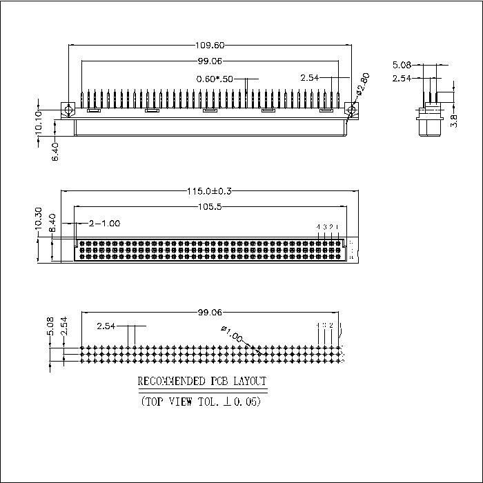 DFS-120-AJX-501 DIN 41612   Vertical Female Type R Connectors 120 Positions